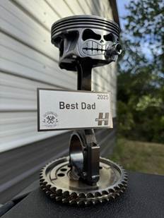 Surprise Dad with a Unique Racing Trophy 10 Custom 'Best Dad' trophy made from race car parts, perfect for Father's Day.