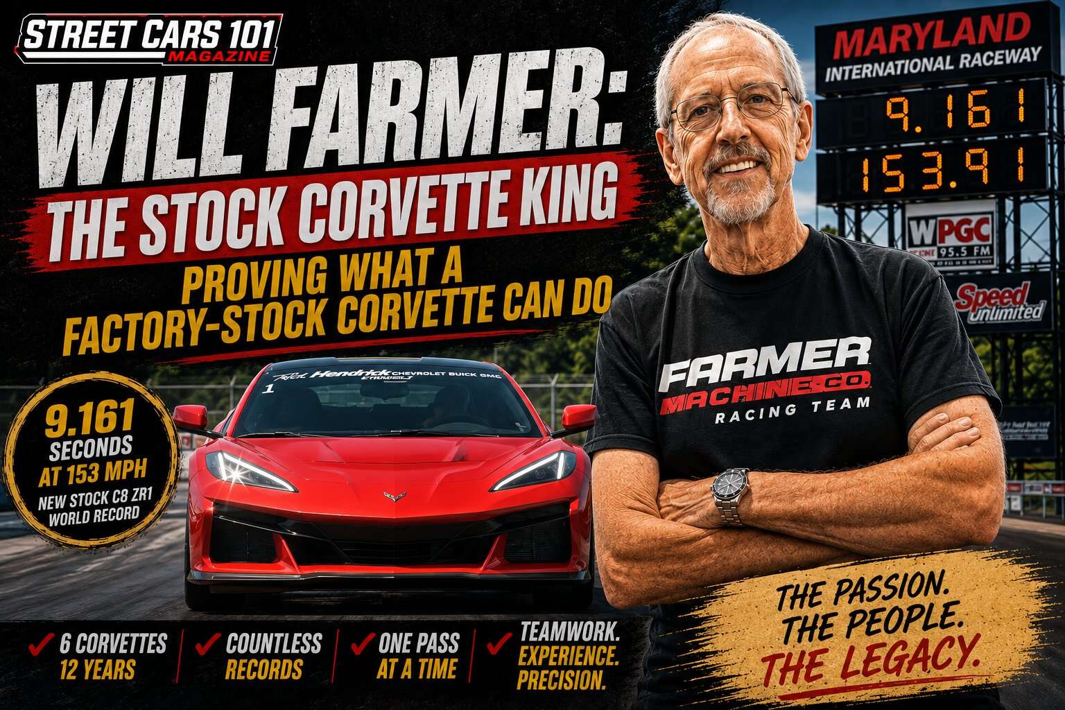 Will Farmer: The Stock Corvette King 10 Will Farmer, the Stock Corvette King, poses with his record-breaking C8 Corvette.